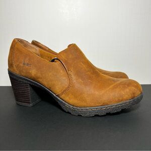Womens BOC Born Concept Brown Leather Slip On Block Heeled Shoes / Size 9